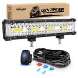LED Light Bar 2PCS 12Inch Triple Row Spot Flood Combo Led Light Bars with 5Pin Rocker Switch Wiring Harness Kit