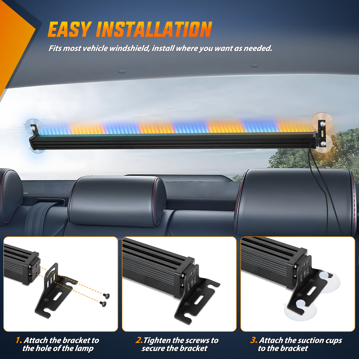 Nilight 144LED Traffic Advisor Strobe Light Bar with Controller Amber Blue Emergency Warning Lights Hazard Interior Front/Rear Windshield Flashing for Cars Plow Trucks Construction Vehicles