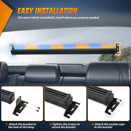 Nilight 144LED Traffic Advisor Strobe Light Bar with Controller Amber Blue Emergency Warning Lights Hazard Interior Front/Rear Windshield Flashing for Cars Plow Trucks Construction Vehicles