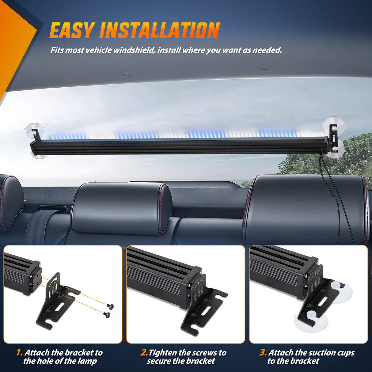 Nilight 144LED Traffic Advisor Strobe Light Bar with Controller Blue White Emergency Warning Lights Hazard Interior Front/Rear Windshield Flashing for Cars Plow Trucks Construction Vehicles