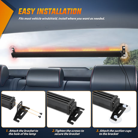 Nilight 144LED Traffic Advisor Strobe Light Bar with Controller Amber Red Emergency Warning Lights Hazard Interior Front/Rear Windshield Flashing for Cars Plow Trucks Construction Vehicles