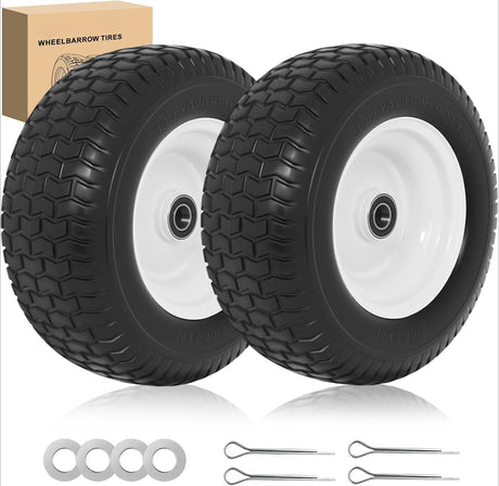 16x6.50-8 Solid Lawn Mower Tires, Flat Free Polyurethane Replacement Wheels with 1 Inch Axle Bore & 3 Inch Centered Hub, Heavy Duty Riding Mower Tire, 2 Pack
