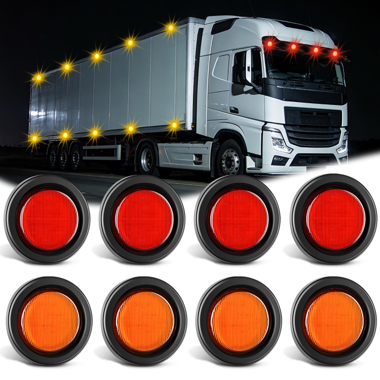 2.5 Inch Amber Red 13 Leds Round Marker Clearance Light (8 Pcs)
