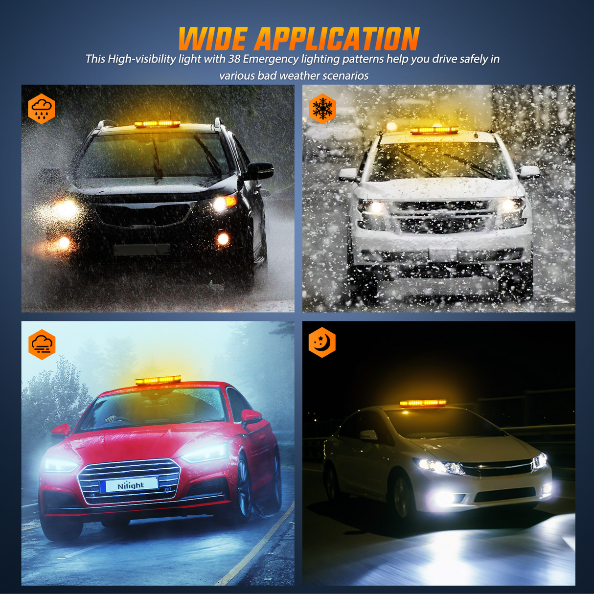 Nilight 42 LED Roof Top Strobe Lights Hazard Emergency Safety Warning Flashing Light Bar w/Control Panel Magnetic Mount 12V 24V Car Truck Tractor Snow Plow Construction Vehicles