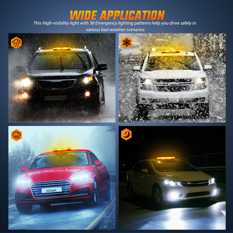 Nilight 42 LED Roof Top Strobe Lights Hazard Emergency Safety Warning Flashing Light Bar w/Control Panel Magnetic Mount 12V 24V Car Truck Tractor Snow Plow Construction Vehicles