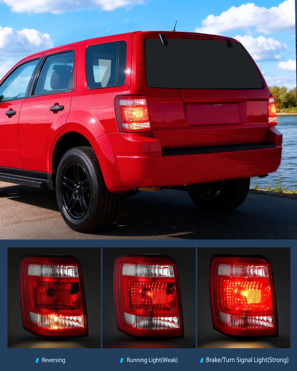 Taillight Assembly Compatible with 2008 2009 2010 2011 2012 Ford Escape Tail Lights Rear Lamp Replacement OE Style Driver and Passenger Side