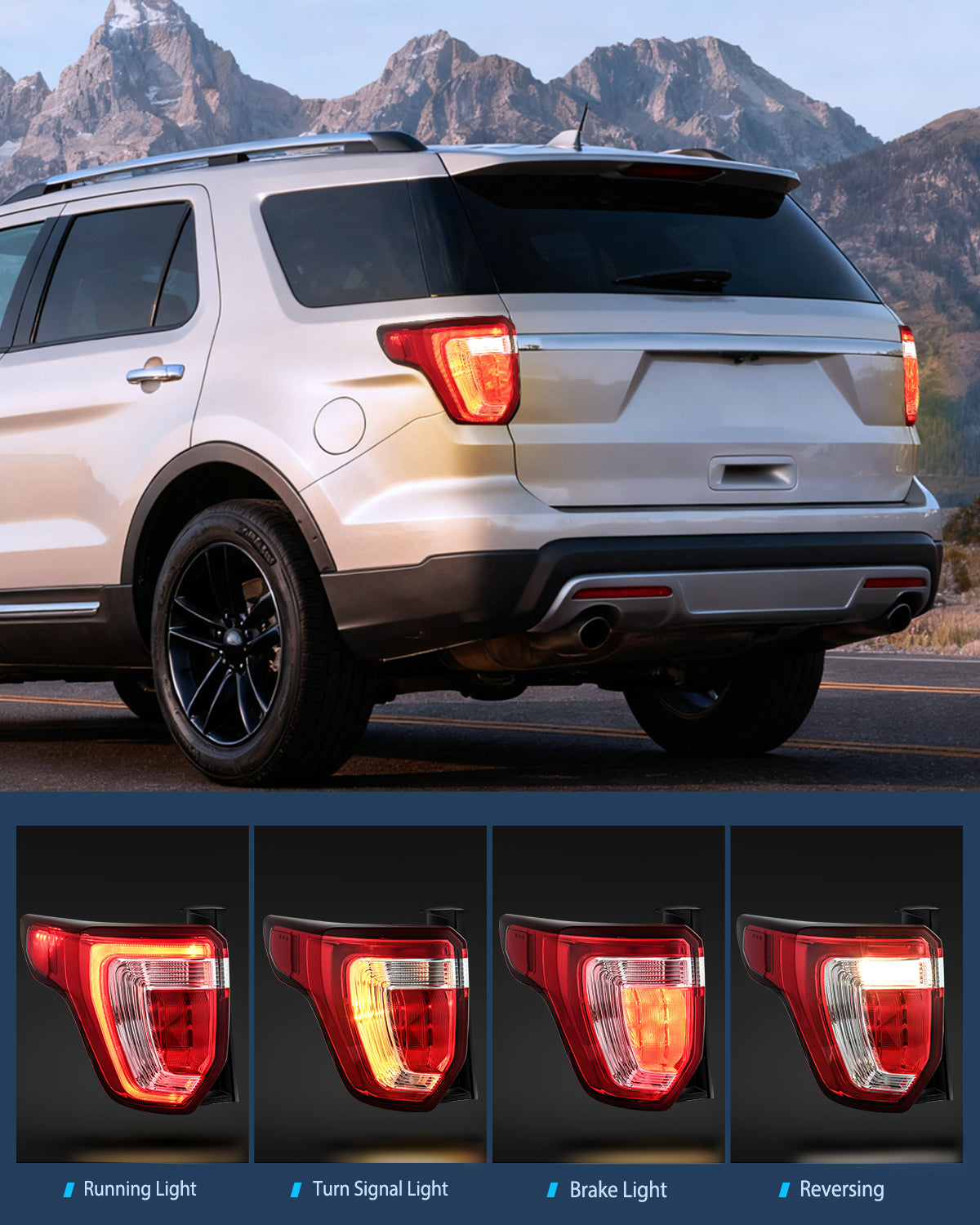 Taillight Assembly Compatible with 2016 2017 2018 2019 Ford Explorer Rear Lamp Replacement OE Style LED and halogen bulbs Driver Side Passenger