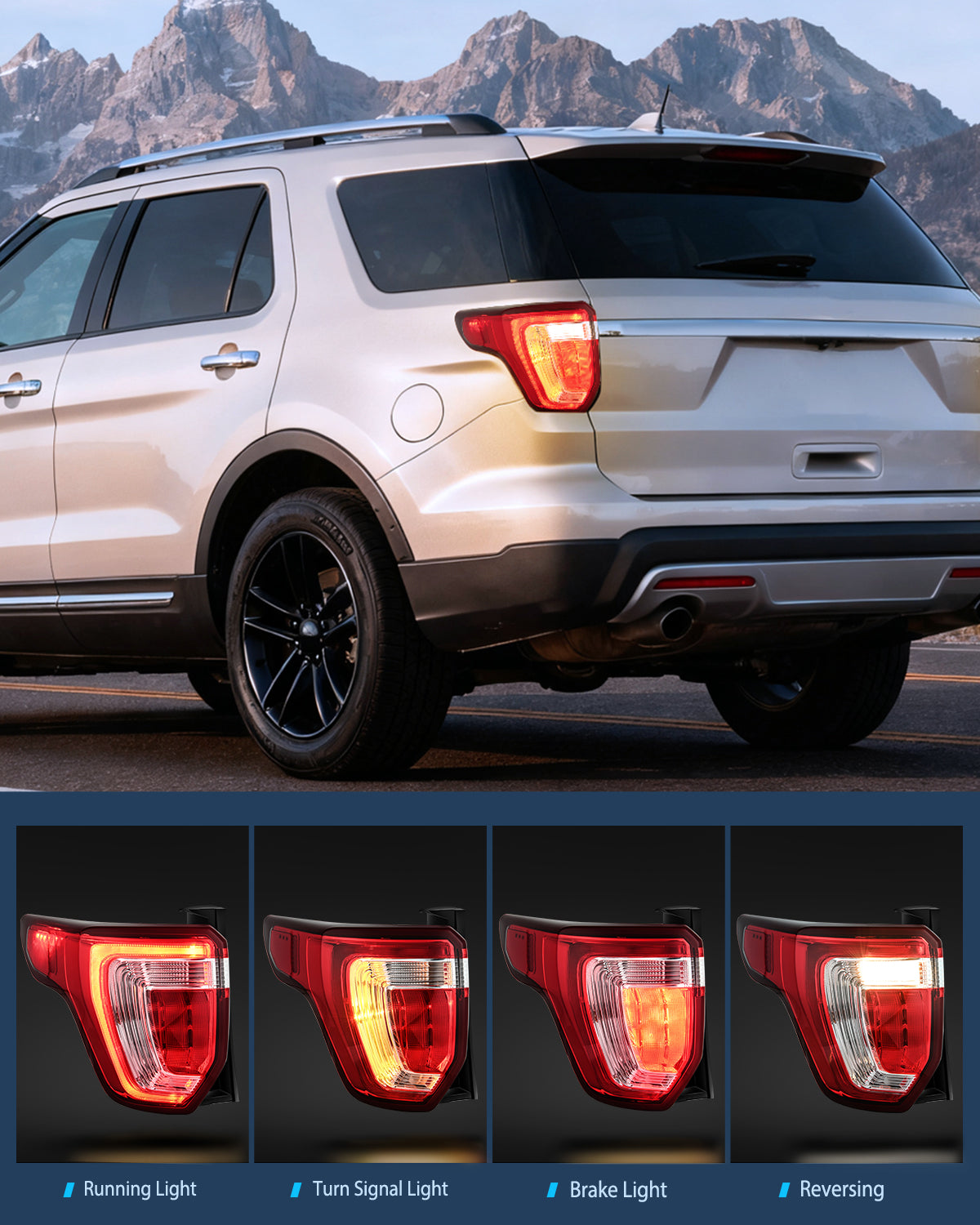 Taillight Assembly Compatible with 2016 2017 2018 2019 Ford Explorer Rear Lamp Replacement OE Style LED and halogen bulbs Driver Side