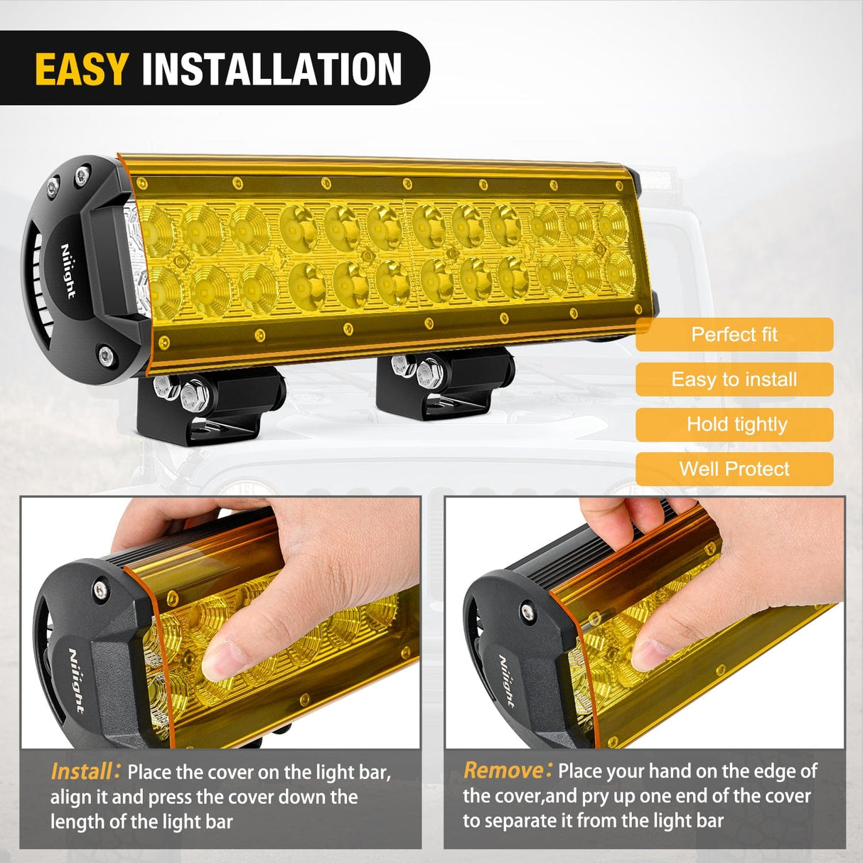 Nilight 2Pcs 12 inch Amber Light Bar Cover