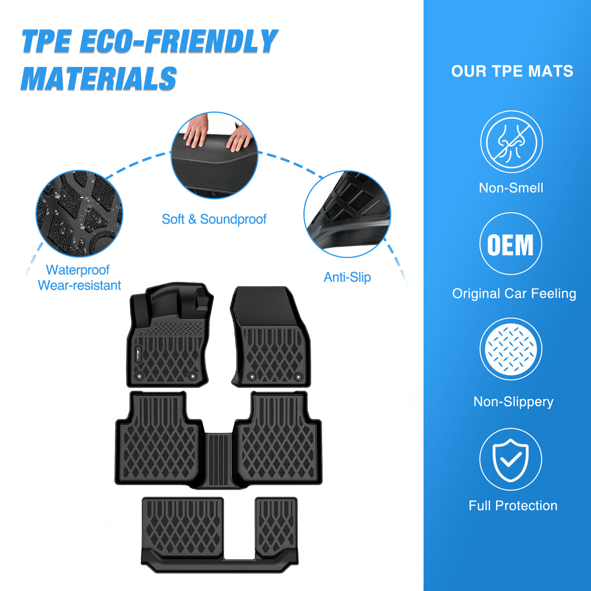 Floor Mat TPE Floor Mats for Volkswagen Tiguan 7 Seats 2018 2019 2020 2021 2022 2023 2024 All Weather Custom Fit Heavy Duty Floor Liners