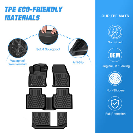 Floor Mat TPE Floor Mats for Volkswagen Tiguan 7 Seats 2018 2019 2020 2021 2022 2023 2024 All Weather Custom Fit Heavy Duty Floor Liners