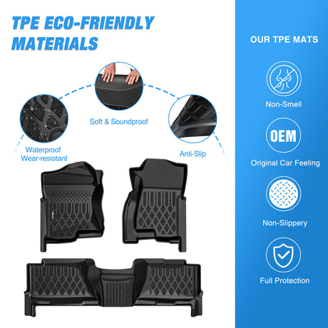Floor Mat TPE Floor Mats for Chevy Silverado GMC Sierra 1500 Crew Cab 2007-2013, Silverado GMC Sierra 2500 3500 2007 2008 2009 2010 2011 2012 2013 2014 All Weather Custom Fit Heavy Duty Floor Liners