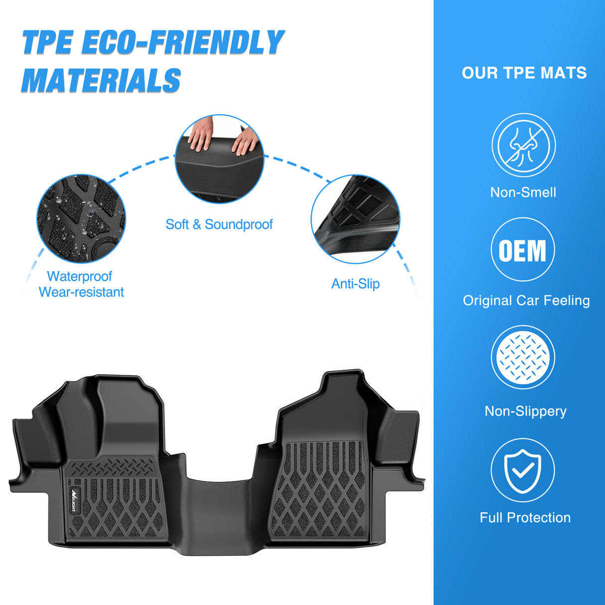 Floor Mat TPE Floor Mats for Ford Transit 150 250 350 350HD w/Carpet Flooring (No for Connect) 2015 2016 2017 2018 2019 2020 2021 All Weather Custom Fit Heavy Duty Floor Liners