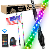 4FT Spiral Antenna W/ Spring Base Led Whip Light RF Remote Control | 8.6FT Wire 5Pin Switch