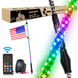 LED Whip Light 4FT Spiral Antenna W/ Spring Base Led Whip Light RF Remote Control | 8.6FT Wire 5Pin Switch