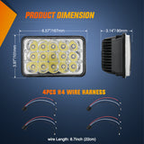 4x6 Inch LED Headlights 45W Hi/Lo Sealed Beam Rectangular Headlight Replacement H4651 H4652 H4656 H4666 H6545 Compatible with Chevy Kenworth Peterbil Ford Freightliner Oldsmobile(Silver, 4PCS)