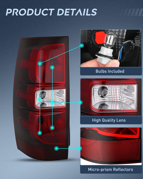Nilight Taillight Assembly Compatible With 2007 2008 2009 2010 2011 2012 2013 2014 Chevy Chevrolet Tahoe Suburban Tail Lights Rear Lamps Replacement Driver Dark Red