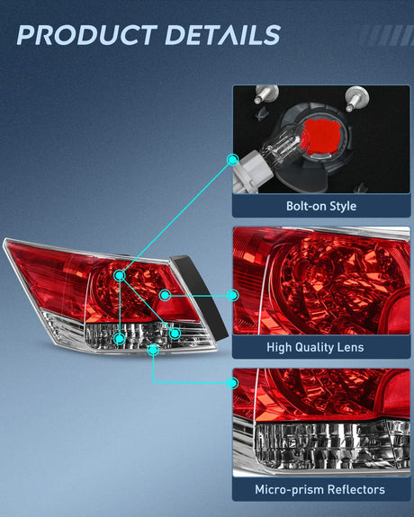 Nilight Taillight Assembly Compatible with 2008 2009 2010 2011 2012 Honda Accord Tail Lights Rear Lamp Replacement OE Style Driver Side w/Bulbs