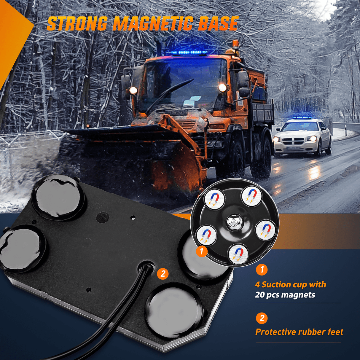 42 Leds Roof Top Blue Emergency Strobe Light Control Panel Magnetic Mount