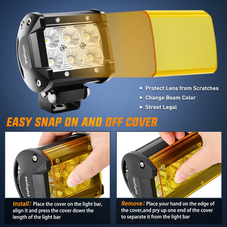 Nilight 4 Inch 18W 1260LM Flood Led Pods with Amber/Black Covers (Pair)