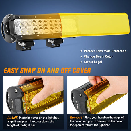 Nilight 12 Inch 72W 5000LM Double Row Spot Flood LED Light Bars with Amber/Black Covers (Pair)