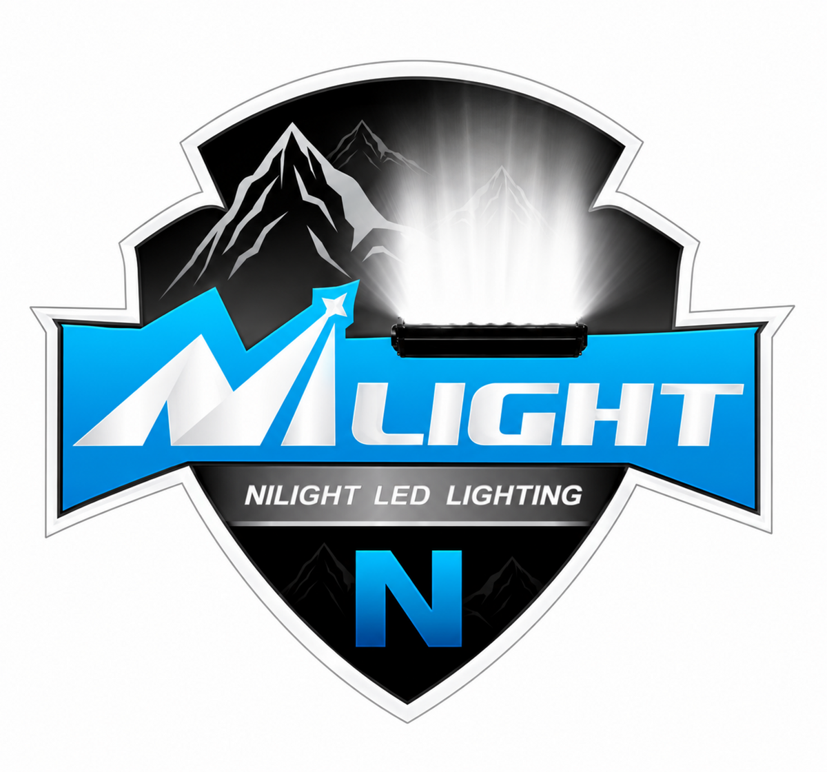5.91 × 5.60 Inch NILIGHT Logo Car Decal | Blue & Black Shield Design with Mountain Graphics