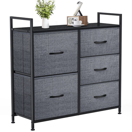 Dressers Dresser for Bedroom Storage Tower with 5 Drawers Fabric Bins Sturdy Metal Frame