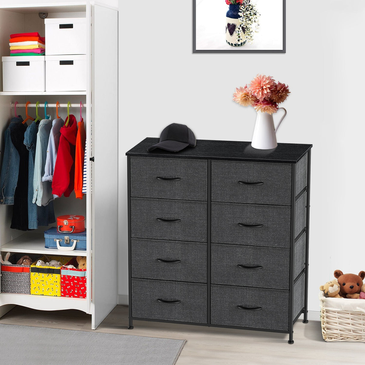 Dressers Dresser for Bedroom Storage Tower with 8 Drawers Fabric Bins Sturdy Metal Frame