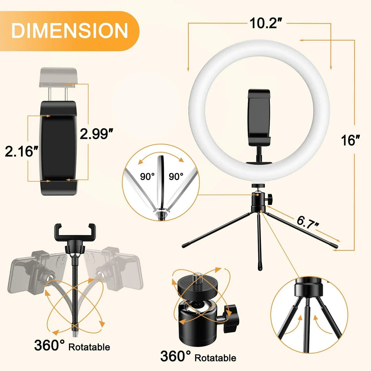 10 inch Selfie LED Ring Light Kit w/ Tripod Stand Phone Holder Dimmable Photography