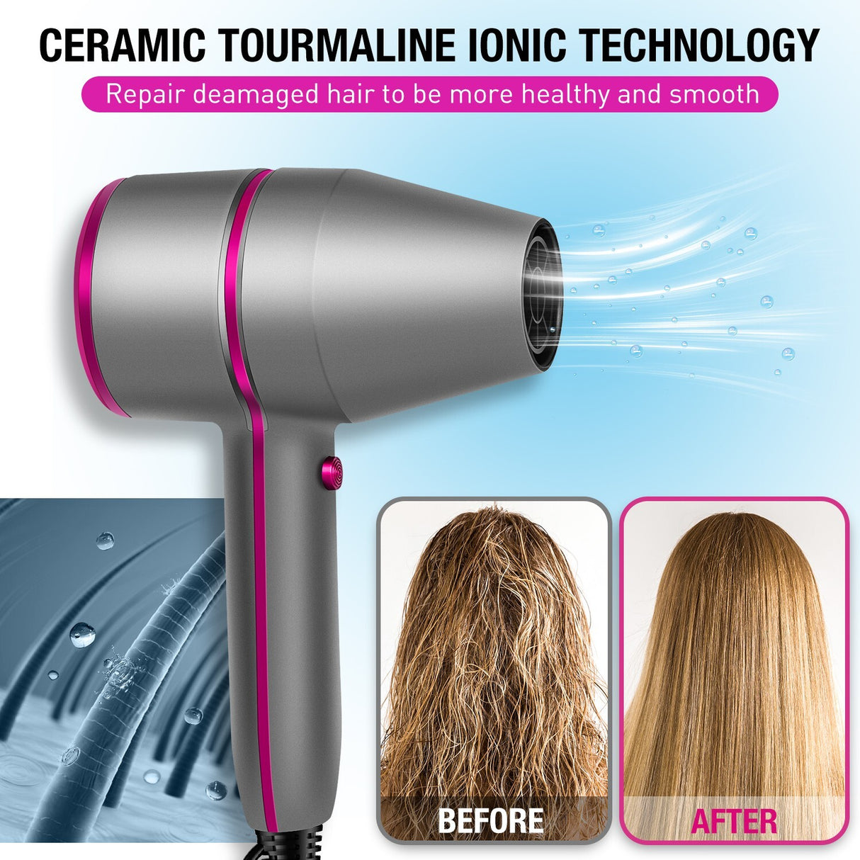 Hair Dryers MINI TRAVEL IONIC HAIR DRYER ph 3800 US Standard Mini Hammer Hair Dryer