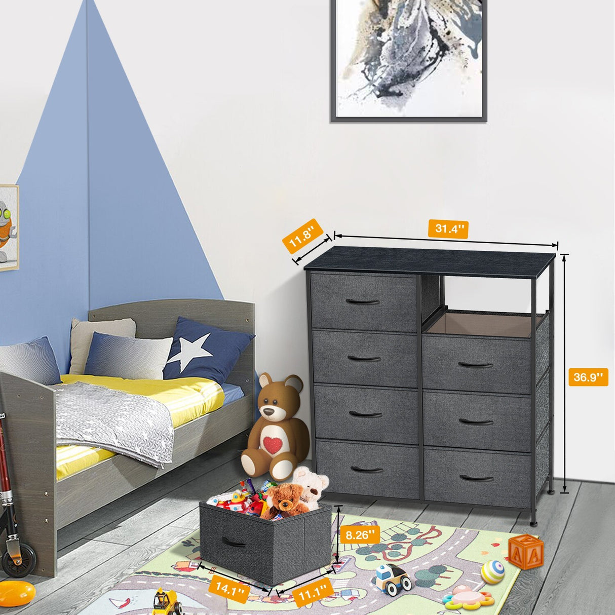 Dressers Dresser for Bedroom Storage Tower with 8 Drawers Fabric Bins Sturdy Metal Frame