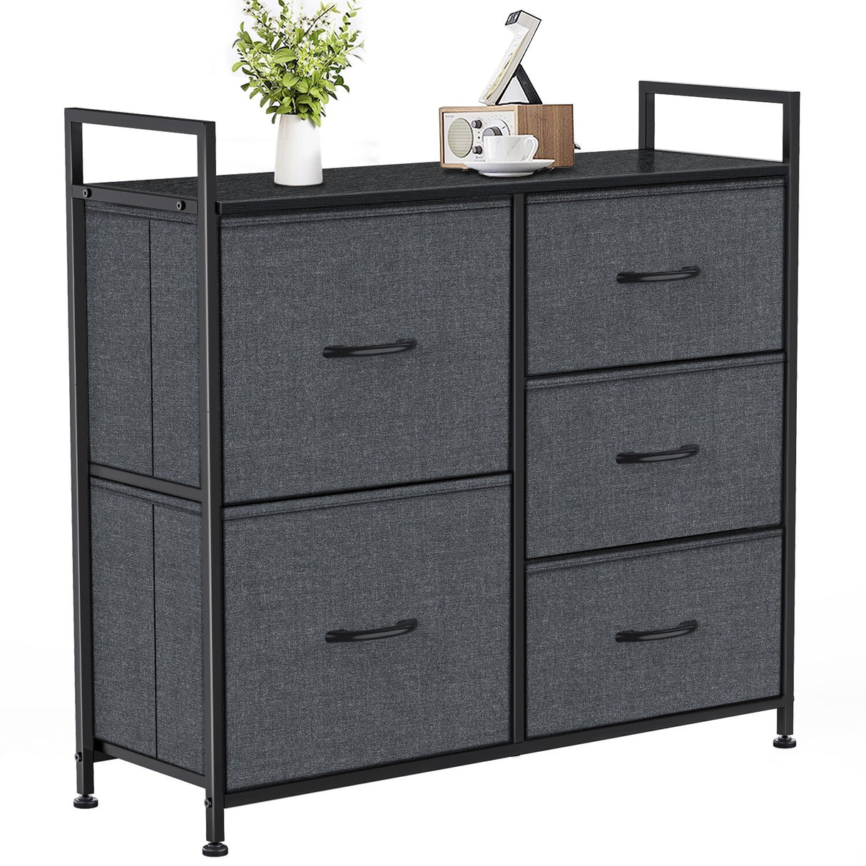 Dressers Dresser for Bedroom Storage Tower with 5 Drawers Fabric Bins Sturdy Metal Frame
