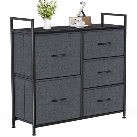 Dressers Dresser for Bedroom Storage Tower with 5 Drawers Fabric Bins Sturdy Metal Frame