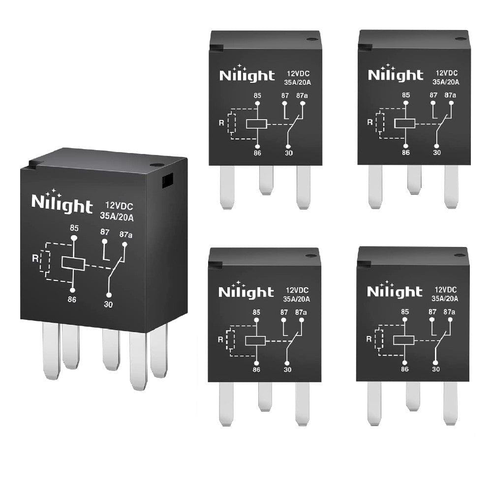 Accessories Nilight SPST Multi Purpose Relay 12V 5 Prong Fuel Pump Relay 5Pack 35A/20A Ultra Micro ISO Automotive Replacement Accessory Power Relays for Automotive Cars Truck tractor Marine Boat, 2 Years Warranty