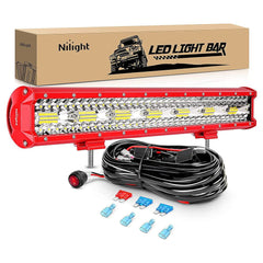 20 Inch 420W Triple Row Red Case Spot Flood LED Light Bar | 16AWG Wire 3Pin Switch