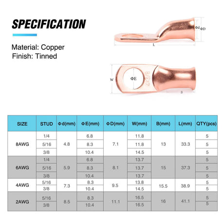 Product Specification Of  Nilight 50 Pcs Heavy Duty Copper Wire Lugs  