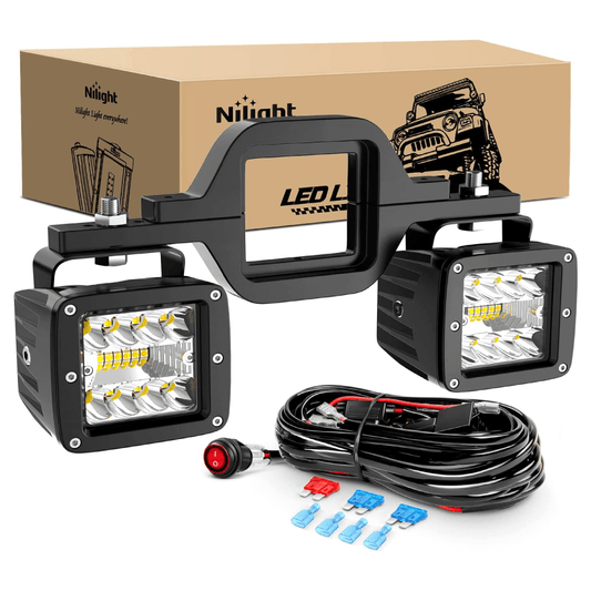 3" 42W Cube Triple Row Spot/Flood Led Pods (Pair) | 2.5" Tow Hitch Mount | 16AWG Wire 3Pin Switch Nilight