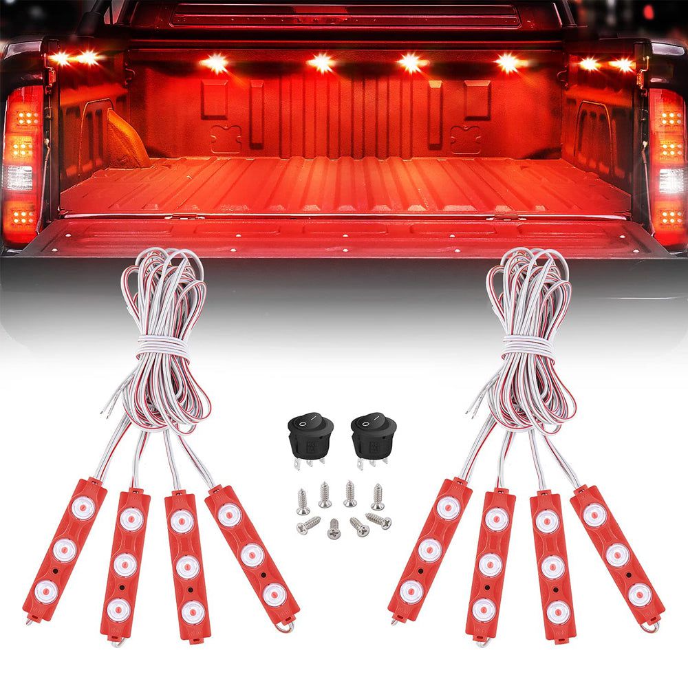 Led light Strip Nilight 8PCS Truck Pickup Bed Light 24LED Red Cargo Rock Lighting Kits with Switch for Van Off-Road Under Car Side Marker Foot Wells Rail, 2 Years Warranty