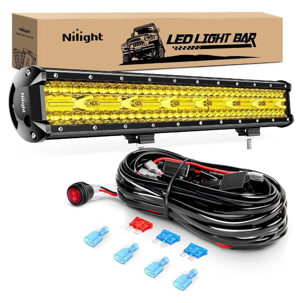 20" 420W 42000LM Triple Row Spot/Flood Amber LED Light Bar Kit | 16AWG Wire 3 pin Switch Nilight