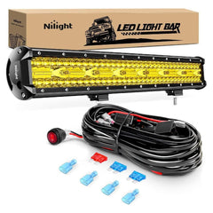 20 Inch 420W 42000LM Triple Row Spot Flood Amber LED Light Bar Kit | 16AWG Wire 3 pin Switch