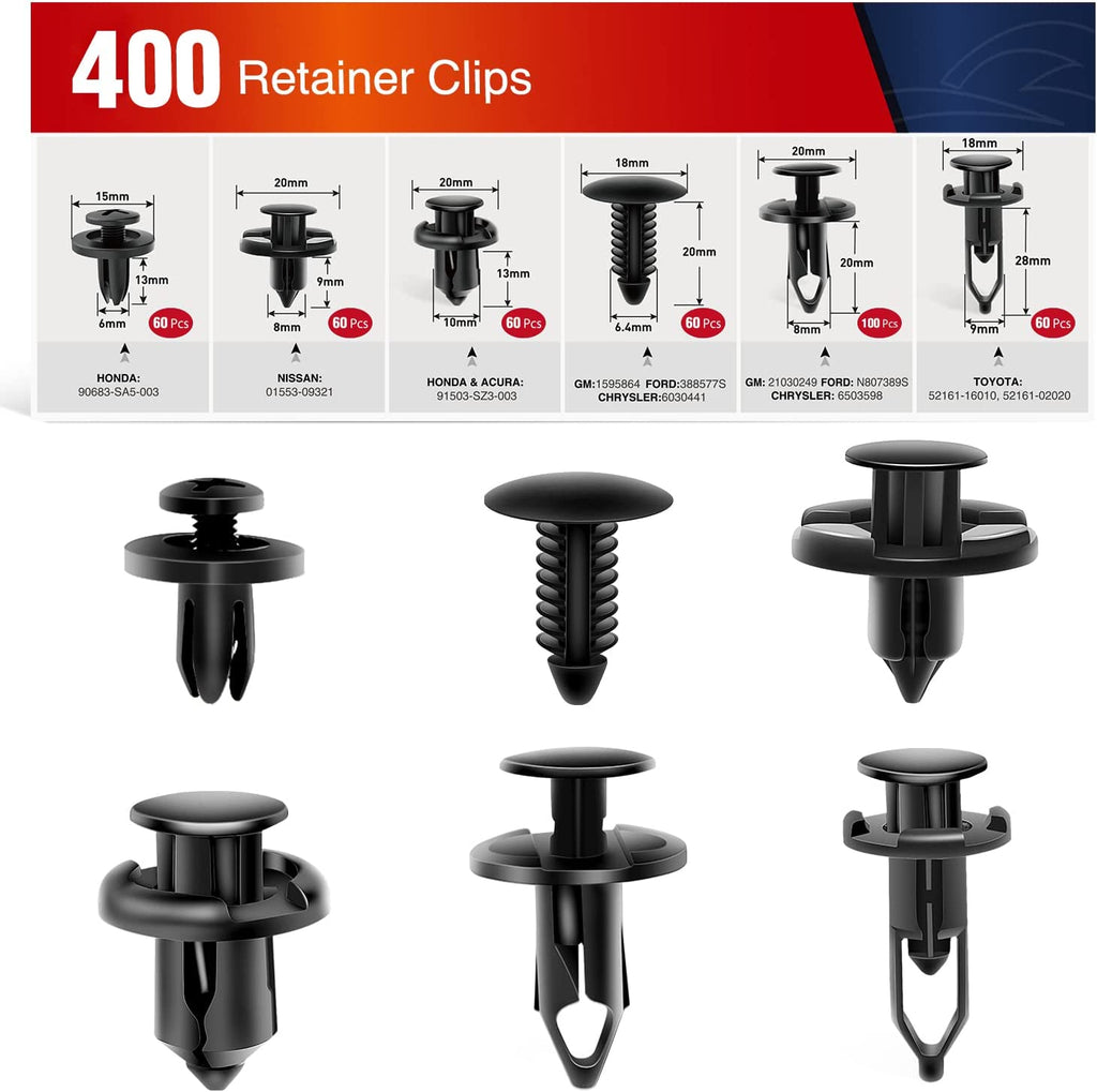 Fender Nilight 400PCS Car Retainer Clips 6mm 7mm 8mm 9mm 10mm Expansion Screws Replacement Kit Bumper Push Rivet Clips for GM Ford Toyota Honda Chrysler Nissan,2 Years Warranty