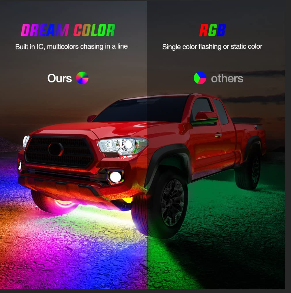 Light Up Your Ride: 4Pcs Auto-Unterbodenbeleuchtung Neon-Akzent RGBIC-Licht  mit DIY-Sound-aktiver Funktion, APP- und Fernbedienung!