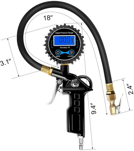 Nilight Digital Tire Pressure Gauge Medium 250 PSI Air Chuck and Compressor Accessories Heavy Duty with Rubber Hose and Quick Connect Coupler for 0.1 Display Resolution
