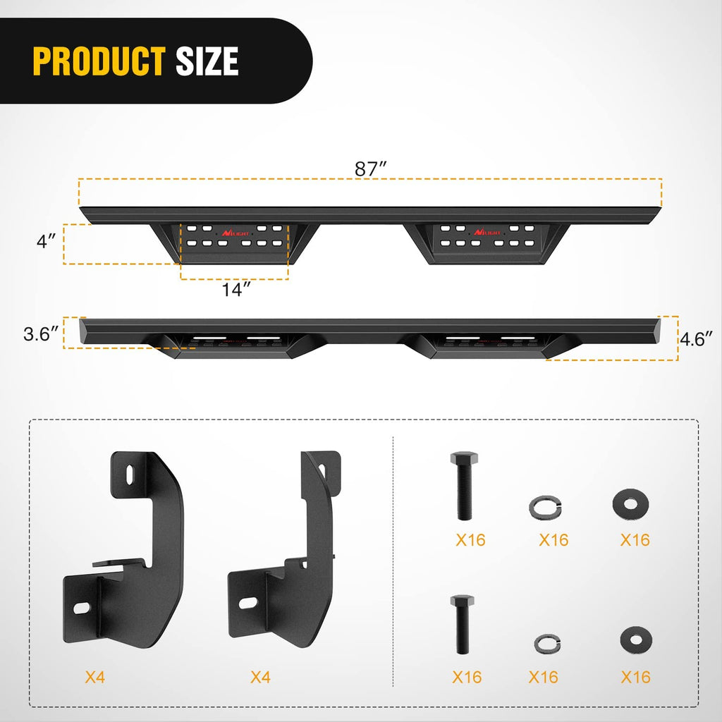 Running Board Nilight Running Boards for 2019-2022 Chevy Silverado GMC Sierra 1500 2020-2022 Chevy Silverado GMC Sierra 2500 3500 Crew Cab 3.6 Inch Drop Side Steps Bolt-on Black Powder Coated, 2 Years Warranty