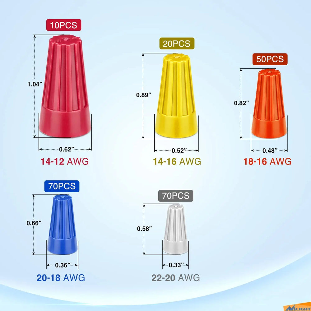 Vehicle Parts & Accessories Nilight 220PCS 50073C Wire Nuts Kit 5 Sizes Electrical Wire Caps Assortment Spring Thread Insulated Wire Screw Terminals Twist on Wire Connectors for 22-12 AWG Wires, 2 Years Warranty