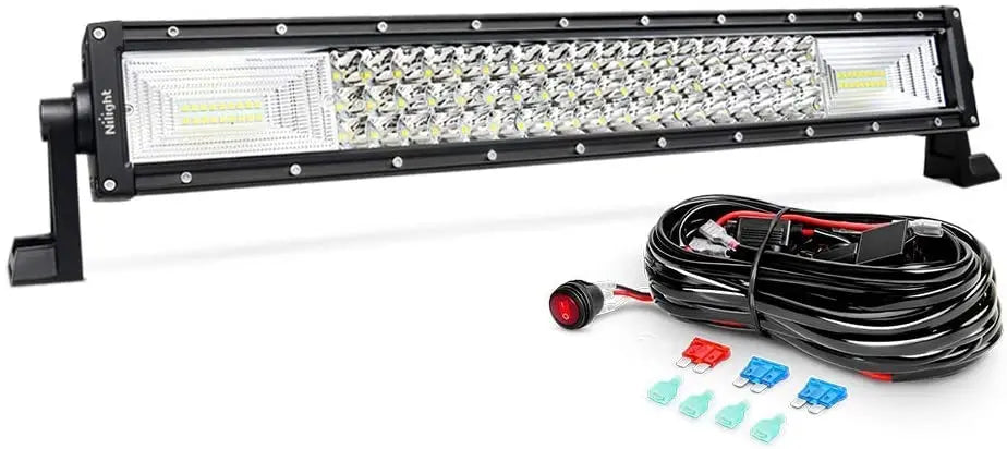 Nilight 22 Inch 270W Triple Row BarFlood Spot Combo Waterproof Led Work Light 28800LM Off Road Driving Lamp with Wiring Harness Kit, 2 Years Warranty