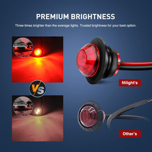 3/4” White Amber Red Round LED Marker Lights (30 Pcs) Nilight