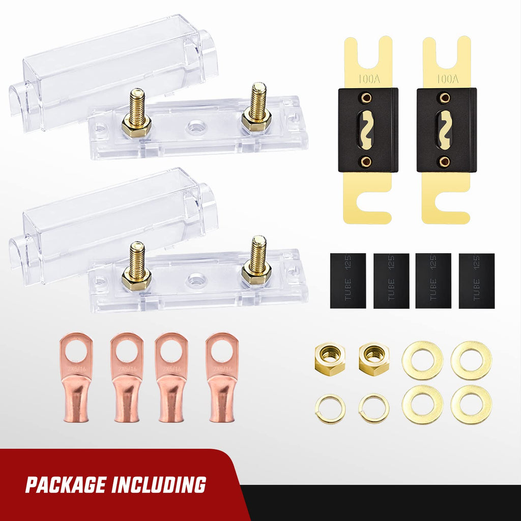 Wiring Harness Kit Nilight 2PCS 100A ANL Fuse Holder with ANL Fuse Electrical Protected Insulating Cover 5/16" Copper Lugs for 0 2 4 AWG Cables Used for car Audio Amplifier High Current Applications, 2 Years Warranty