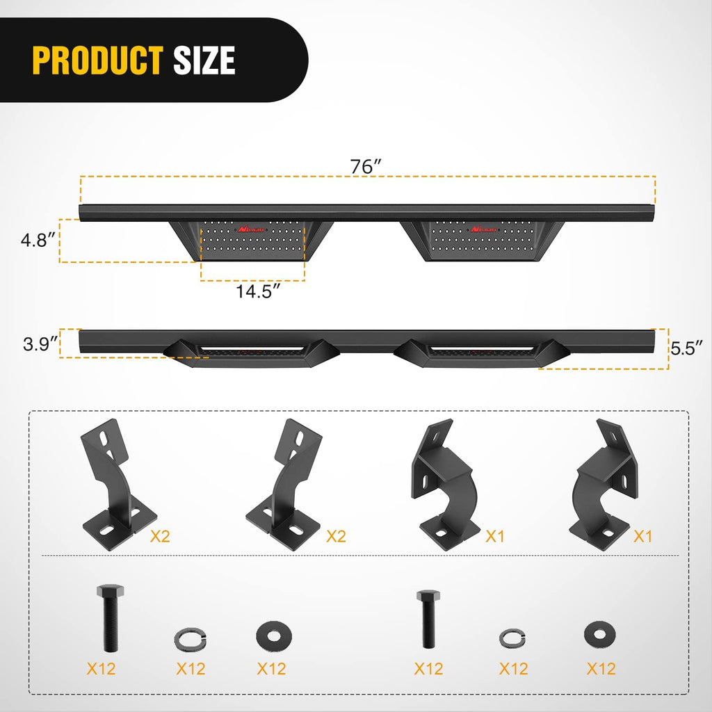 Running Board Nilight Running Boards for 2005-2022 Toyota Tacoma Double Cab 4 Inch Drop Side Steps Bolt-on Black Powder Coated, 2 Years Warranty
