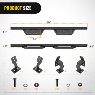 2005-2023 Toyota Tacoma Double Cab Running Boards 4 Inch Drop Side Steps Bolt-on Black Powder Coated Nilight Led Light